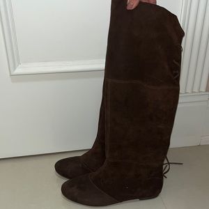 Brown genuine Suede knee high boots